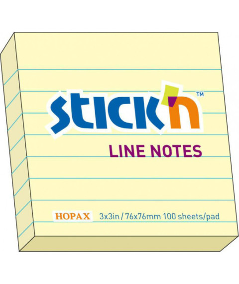 Hârtie pentru notițe, 76x76mm, 100 foi, STICK`N in linie, galben